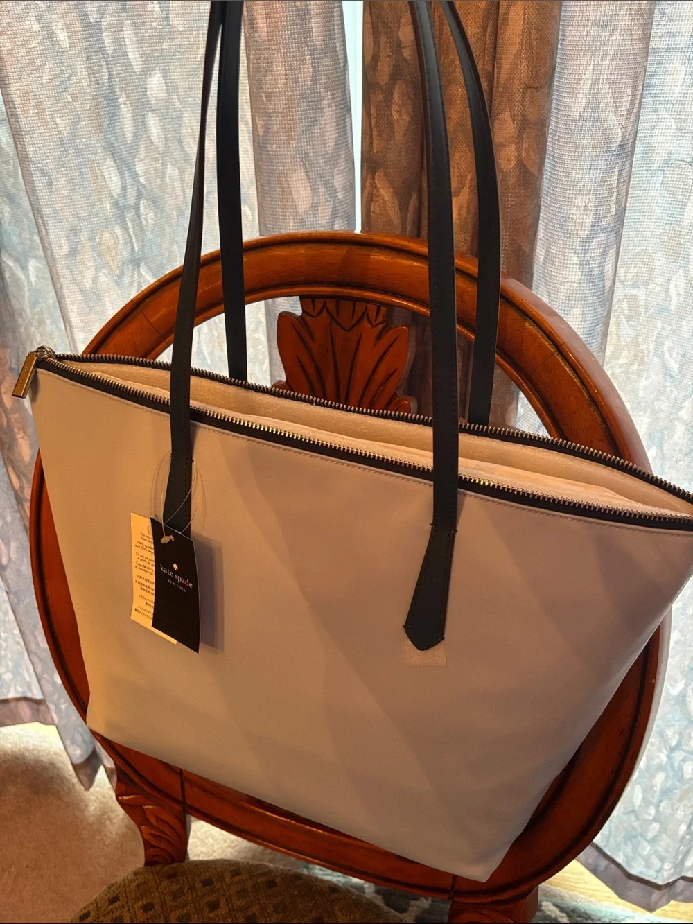 NWT! kate spade light blue Tote Bag with Navy Straps
